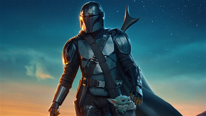 The Mandalorian with Baby Yoda at Dusk 4K