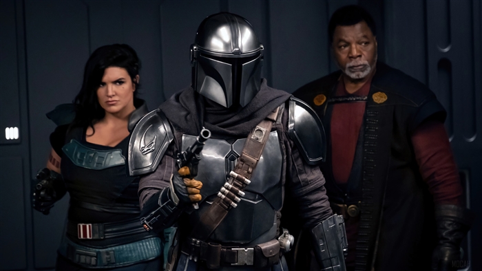 The Mandalorian, Cara Dune, and Greef Karga from Star Wars