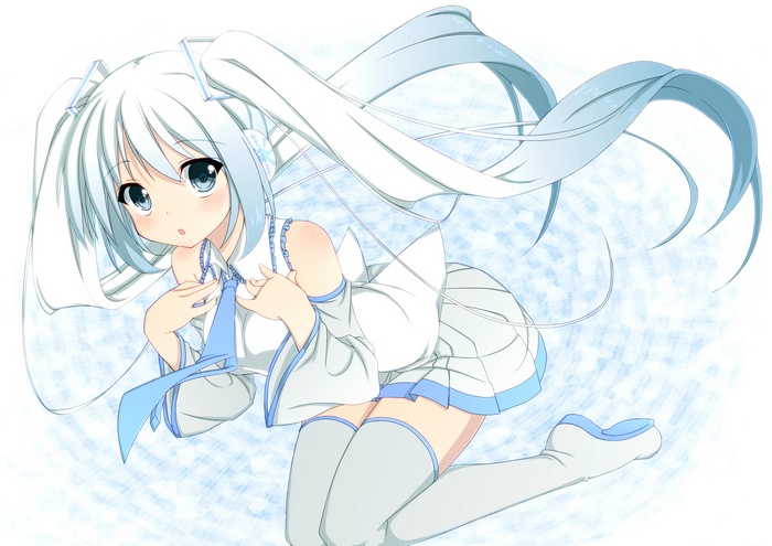 Hatsune Miku from Vocaloid in white and blue outfit
