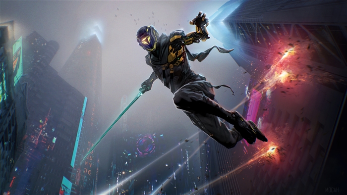 Ghostrunner in a futuristic city 4K