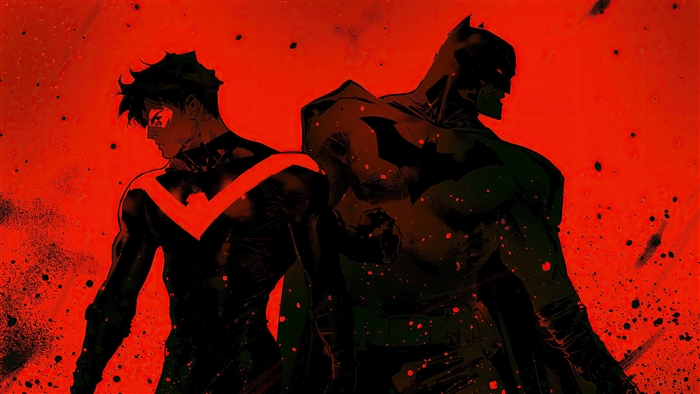 Batman and Nightwing Dark Red 4K Artwork