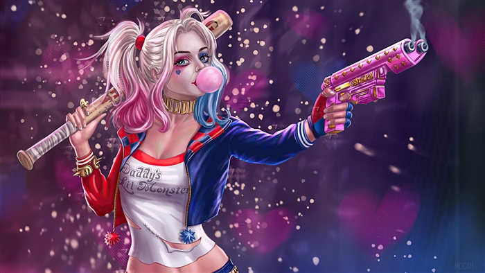 Harley Quinn with Gun and Baseball Bat 4k