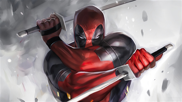 Deadpool from Marvel Comics with Katanas 4K