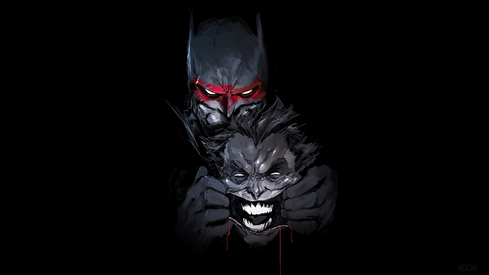 Batman Holding Joker Mask Art 4K