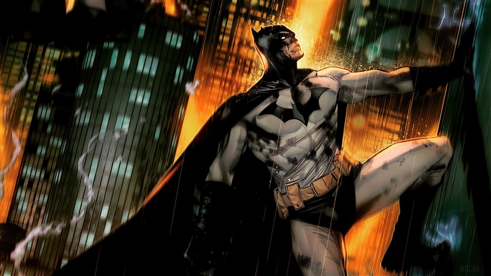 Batman from DC Comics in the rain