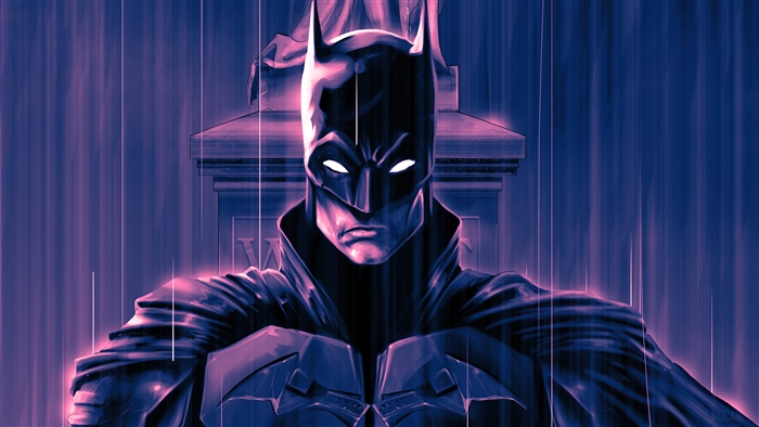 The Batman 2021 Glowing Eyes in Rain 4K Art