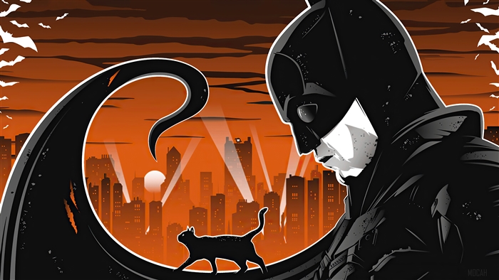 The Batman with Cat and Gotham City Art 4K