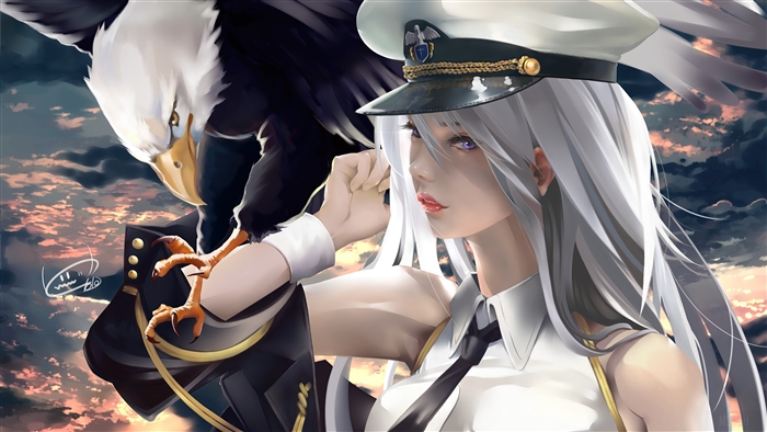 Enterprise from Azur Lane with an eagle
