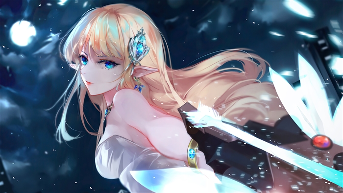 Blonde Elf Girl in Fantasy Moonlit Night 4K