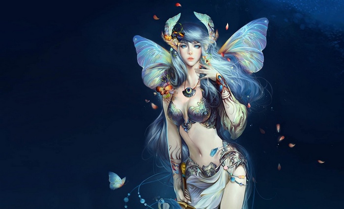 Fairy with Butterfly Wings and Flower Petals