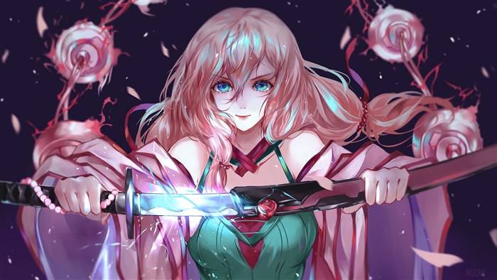 Anime Girl with Pink Hair and Katana 4K