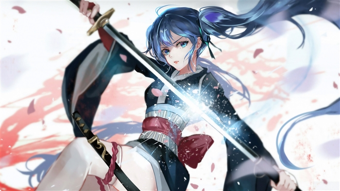 Determined Anime Warrior Girl with Katana in 4K