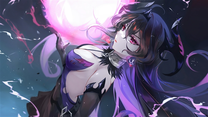 Tenebria from Epic Seven in Dramatic Purple Aura 4k