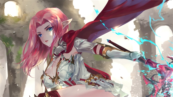 Elf Warrior with Pink Hair in Fantasy Battle 4k