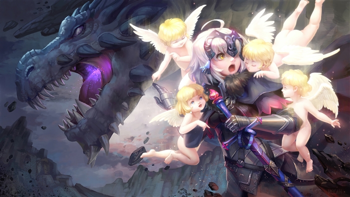 Jeanne d'Arc Alter from Fate/Grand Order with Cherubs and Dragon