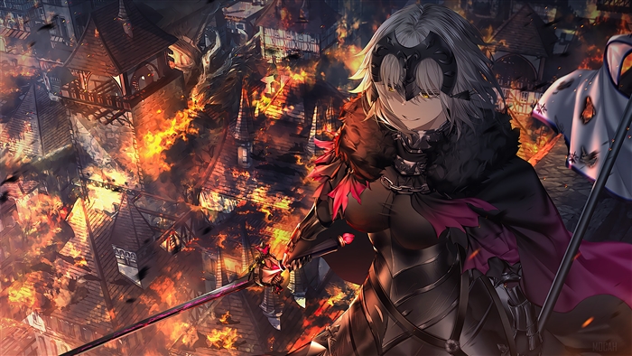 Jeanne d Arc Alter in Fiery Battle Scene 4K