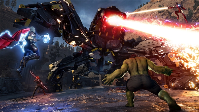 Marvel's Avengers battle with a giant robot