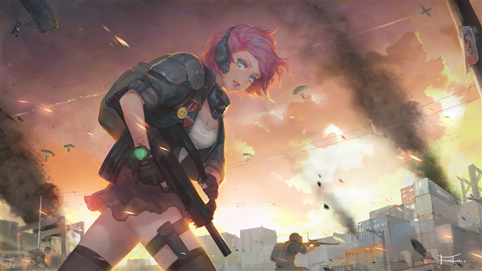 Girl with pink hair from PUBG in a battle royale