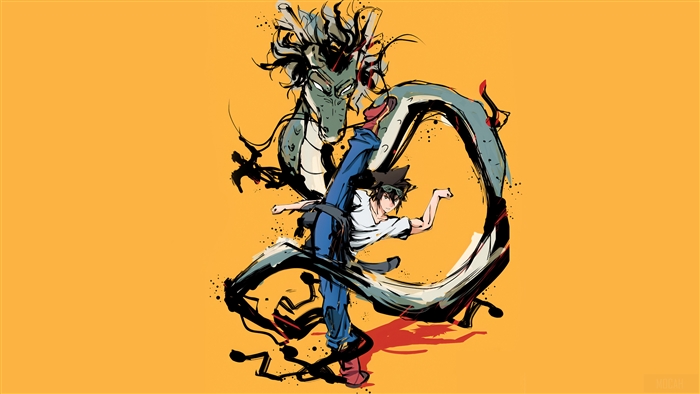 Jin Mori from The God of High School with a Dragon