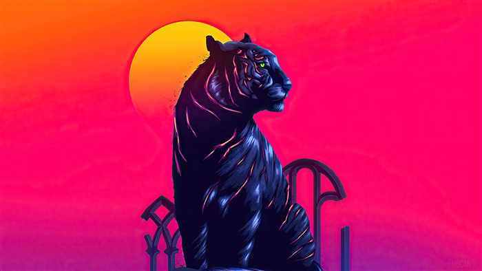 Digital Art 4K Tiger with Neon Stripes