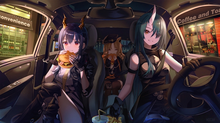 Arknights 4K Anime Girls in Car Night Scene