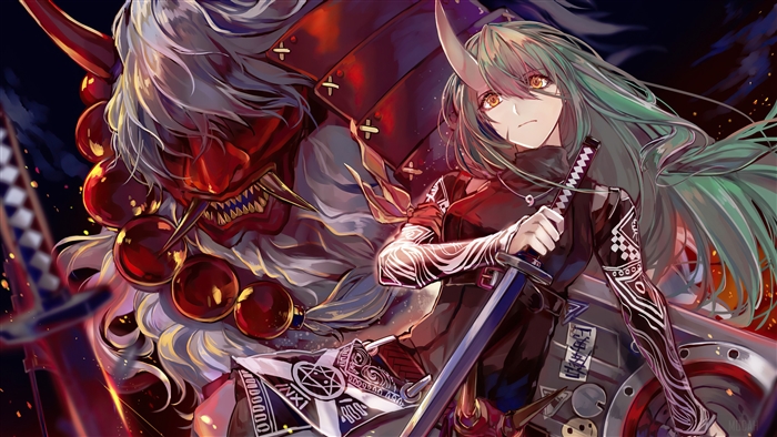 Hoshiguma from Arknights with Oni mask
