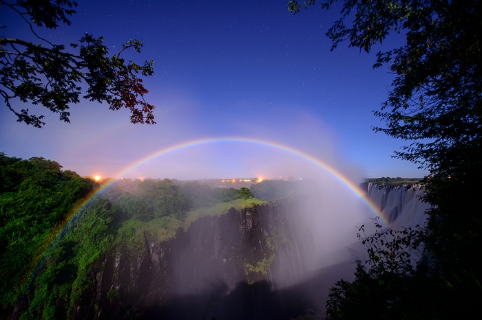 Moonbow over Victoria Falls, Zambezi River, Africa
