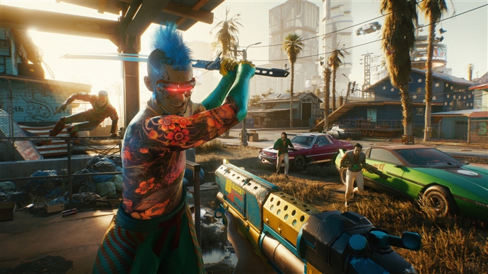 Cyberpunk 2077: Character with Katana and Gun