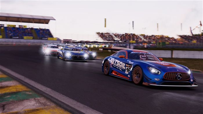 Mercedes-AMG GT3 race cars on a track in Project CARS 3 4K