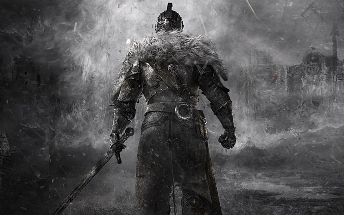 Knight with sword in dark fantasy setting