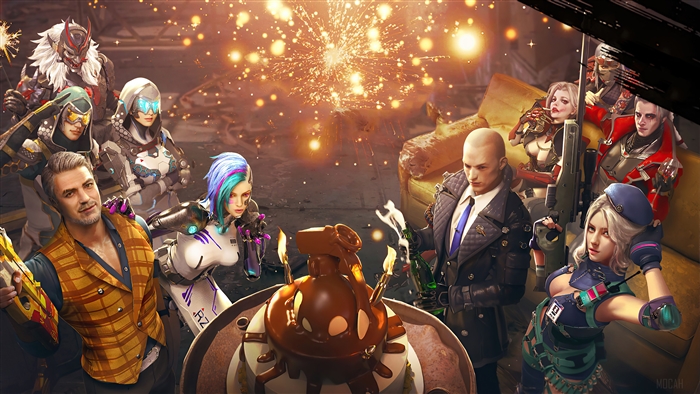 Garena Free Fire characters celebrating anniversary