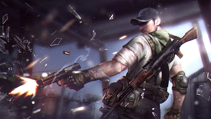 Man firing pistol and rifle in Garena Free Fire 4K