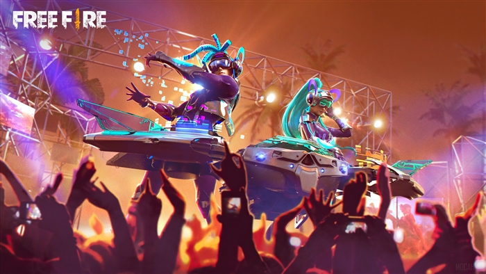 DJ characters from Garena Free Fire performing at a concert