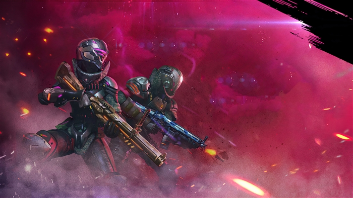Two soldiers in futuristic armor with guns in Garena Free Fire