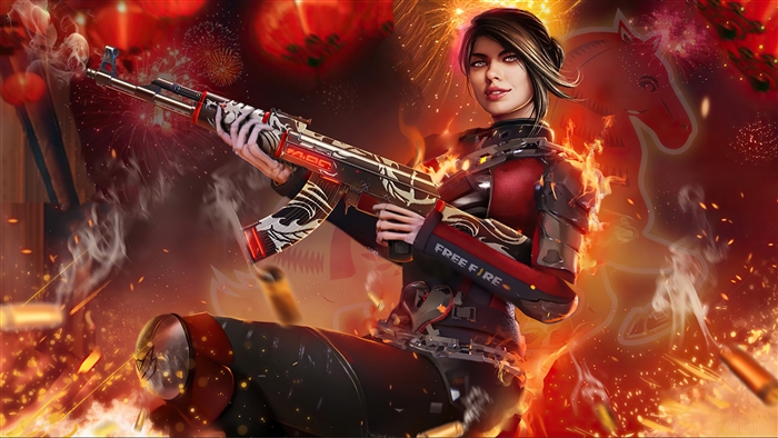 Garena Free Fire Female Warrior in Fiery Battle 4K