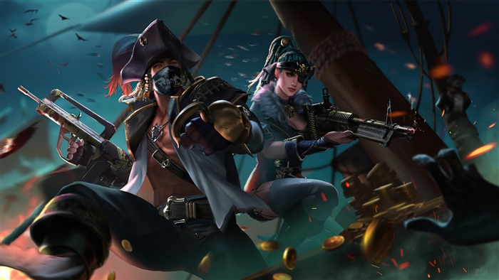 Pirate characters from Garena Free Fire with guns