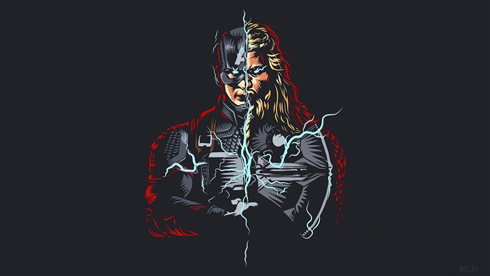 Minimalist 4K Captain America and Thor Split Portrait