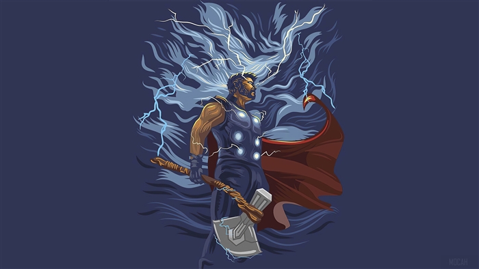 Thor with Stormbreaker in Minimalist 4K Art
