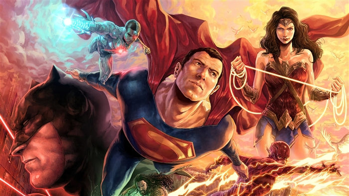 Justice League Members Superman, Batman, Wonder Woman, Flash, Cyborg 4K
