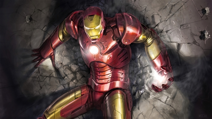 Iron Man breaking through a wall