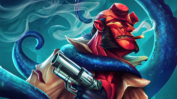 Hellboy with Revolver and Tentacles 4K