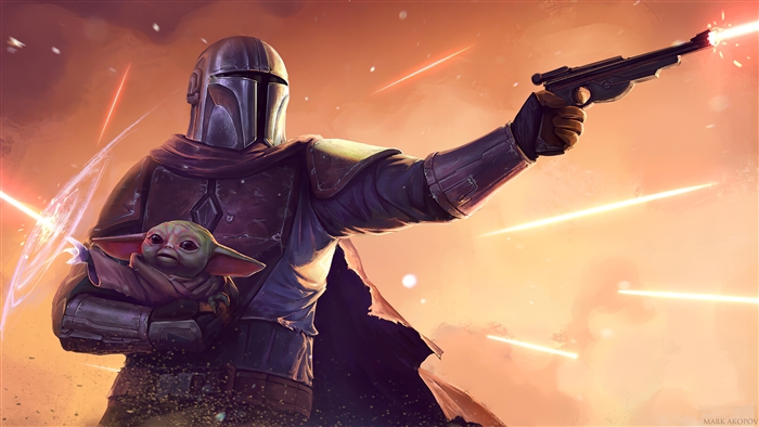 The Mandalorian and Grogu with Blaster 4K