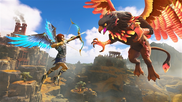 Fenyx fighting a Griffin in Immortals Fenyx Rising 4K