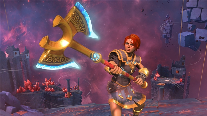 Immortals Fenyx Rising character with golden axe 4K