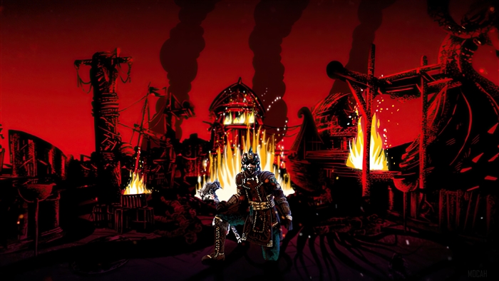 Viking warrior in burning village from For Honor