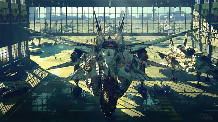 Futuristic Sci-Fi Jet Fighter in Hangar 4K