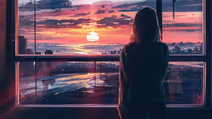 Sunset Over Cityscape with Silhouette in 4K