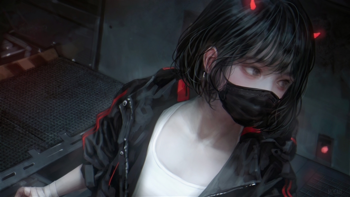 Anime Girl with Mask and Devil Horns 4K