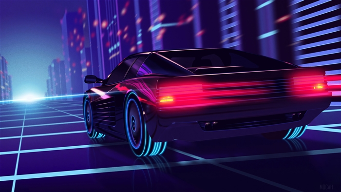 Ferrari Synthwave Retro Futuristic Car 4k