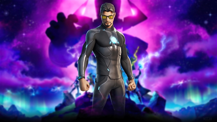 Tony Stark from Fortnite in a futuristic suit